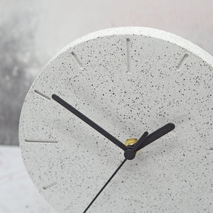 Jesmonite Round Wall Clock in Silver-Grey Granite
