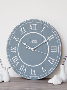 Medium Wooden Clock in Blue-Grey - Ask about personalisation