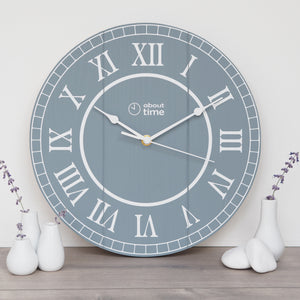 Medium Wooden Clock in Blue-Grey - Ask about personalisation